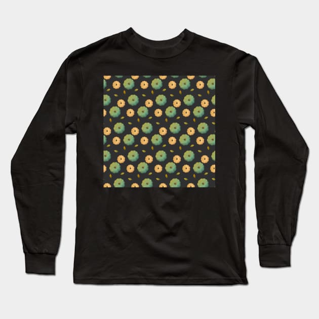 Autumn pattern of whole pumpkins on a black background Long Sleeve T-Shirt by Ann4design